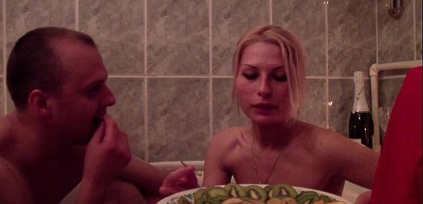  Romantic couple taking bath with wine and enjoying fuck